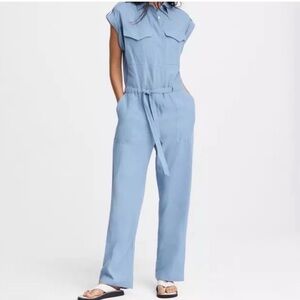 Rag & Bone Luna Jumpsuit Blue Linen Blend Excellent Size M